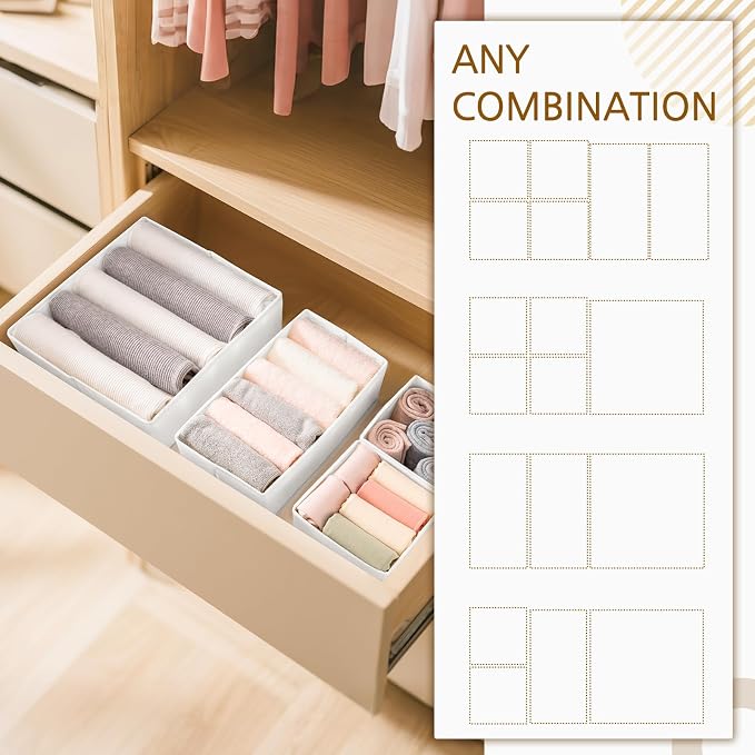 Criusia 26 Pack Drawer Organizer for Clothes, Foldable Dresser Dividers with 3 Sizes, Fabric Storage Bins – White - Image 7
