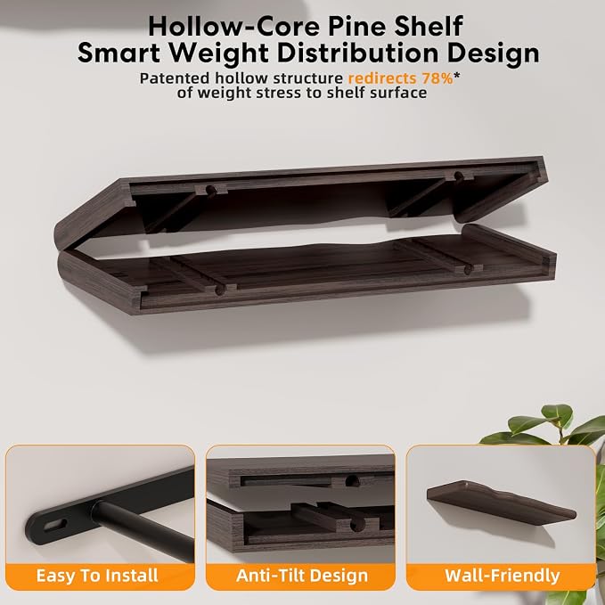 Floating Shelves for Wall Rustic Farmhouse 24 Inch Floating Shelf Bathroom Wooden Shelves for Wall Mounted Live Edge Pine Shelf with Unique Natural Grain for Living Room Bedroom Kitchen (Grey) - Image 8
