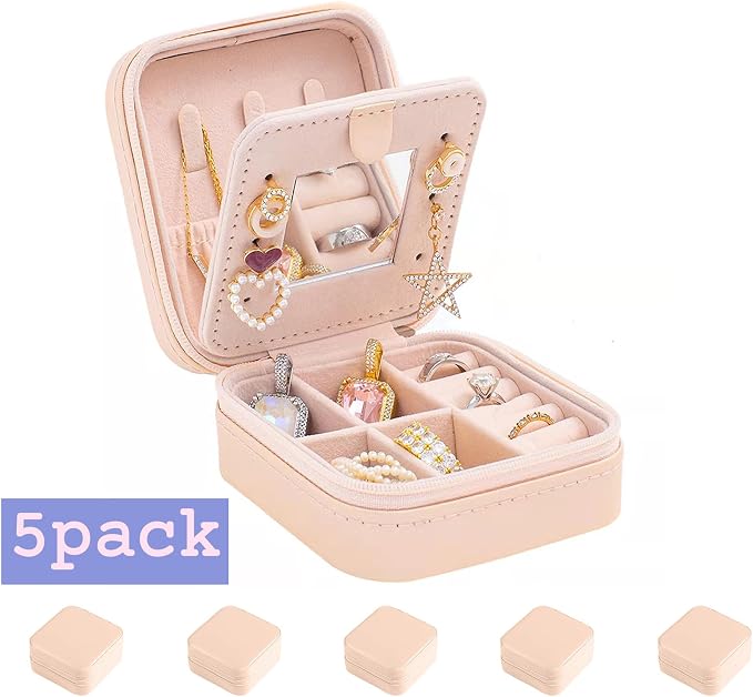 KElofoN Travel jewelry case Travel jewelry box Travel Jewelry Organizer Small Jewelry Organizer Box for Girls Women with Mirror (Pink-5) - Image 2