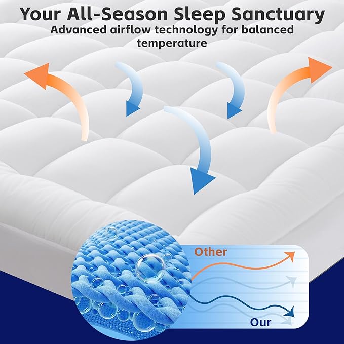 Quilted Mattress Pad Pillow Top Mattress Cover Protector Cooling Soft for Breathable Padded Deep Pocket 8-21 Fitted Supportive(White,Twin Size)