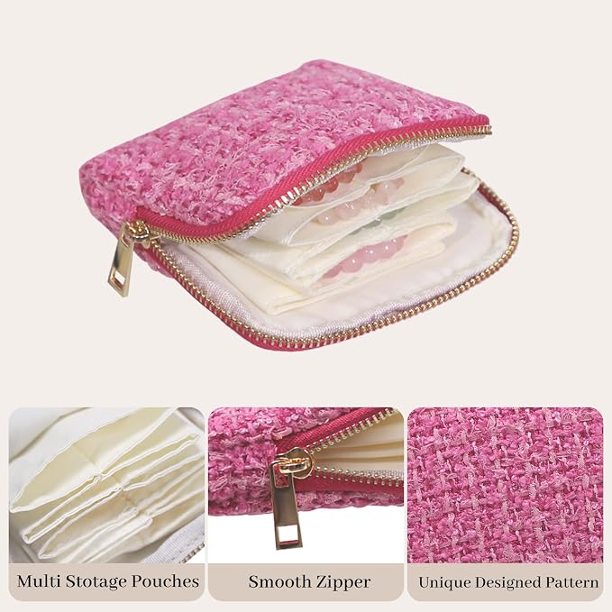 Stratalife Jewelry Travel Case - Small Jewelry Pouch for Bracelets Necklace Bangles Healing Crystal, Portable Earring Ring Organizer for Traveling with Zipper Gift for Women, Rose Pink - Image 3