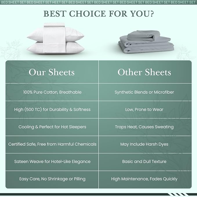 Feather & Stitch 500 TC California King Size Damask Bed Sheet Set, 100% Cotton Soft Breathable Bedsheets, 4 Piece 18" Deep Pockets Sateen Weave Striped Bedding Mattress Resort Hotel - (White Stripe)