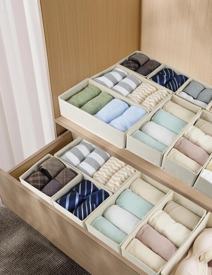 Fordonral Drawer Organizer Clothes, Foldable Fabric Dresser Organizer Closet Organizers and Storage Box for Underwear,Folded Clothes,Baby Clothing,Socks,Bra,Towels,Ties(6M+6S,Beige) - Image 5