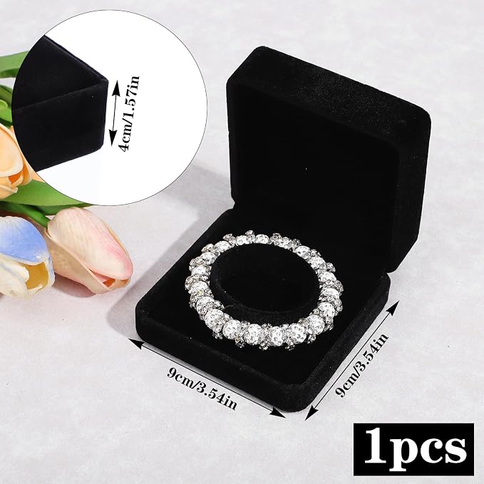 2 Pcs Velvet Bracelet Boxes for Jewelry Gift Black Bangle Boxes Classic Jewelry Box Storage Case 3.5 x 3.5 x 1.6 Inch Bangle Holder Display Case for Women Small Bracelet Necklace Storage Organizer Box - Image 2