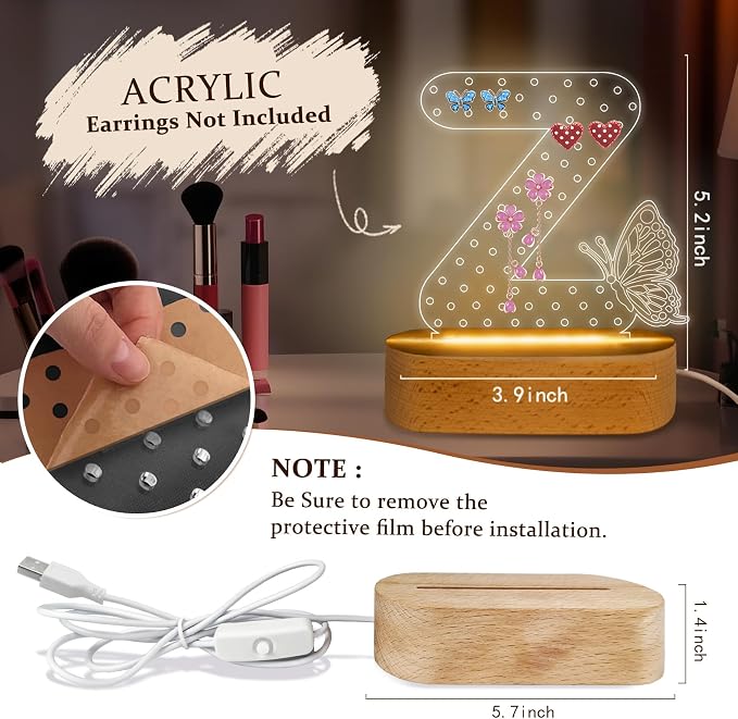 COSHAYSOO Earring Holder Organizer for Women New Mom First Time Mom to be Gift Ideas Mothers Day Birthday Gifts Nursery Decor Breastfeeding Essentials, LED Night Light Initial Letter Z - Image 2