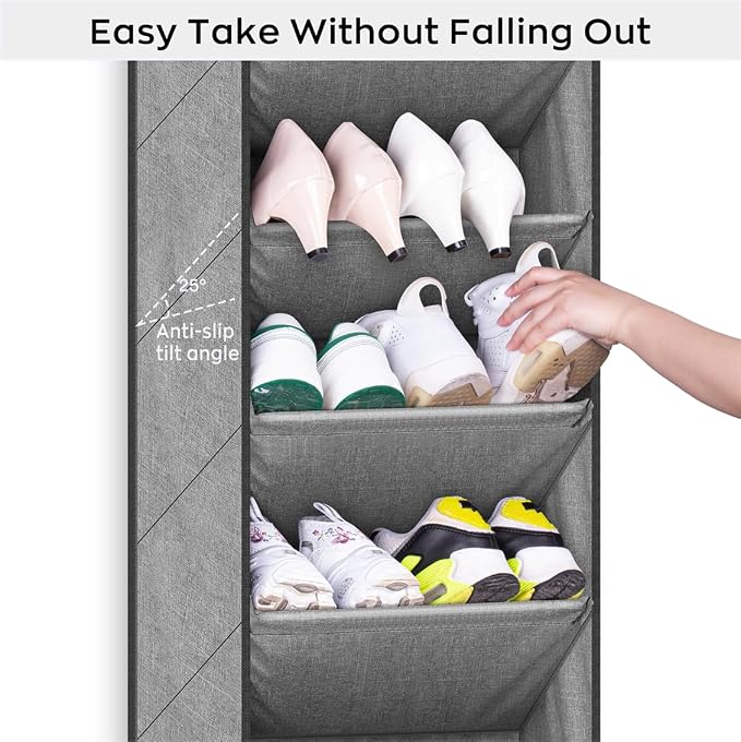 SLEEPING LAMB Over The Door Shoe Organizer for Closet with Large Deep Pockets, Narrow Shoe Rack for Door Hanging Boots Storage, Grey - Image 6