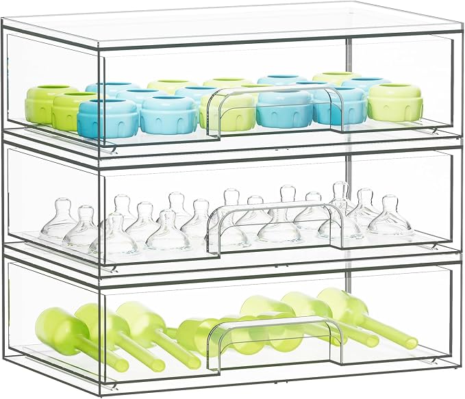 SpaceAid Bottle Storage Organizer Baby - Acrylic Bottles Station Organizer Container, Stackable Clear Drawers for Countertop, Vanity, Bathroom, Cabinet, Pantry Organization, 3 Pack, 3L, 10.3"H by SpaceAid