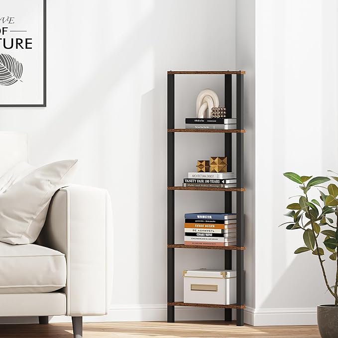 TUTOTAK Corner Shelf, 5-Tier Corner Bookshelf for Small Space, Narrow Display Corner Shelf Stand with Storage Rack, for Living Room, Bedroom, Rustic Brown BS05BB005 - Image 5