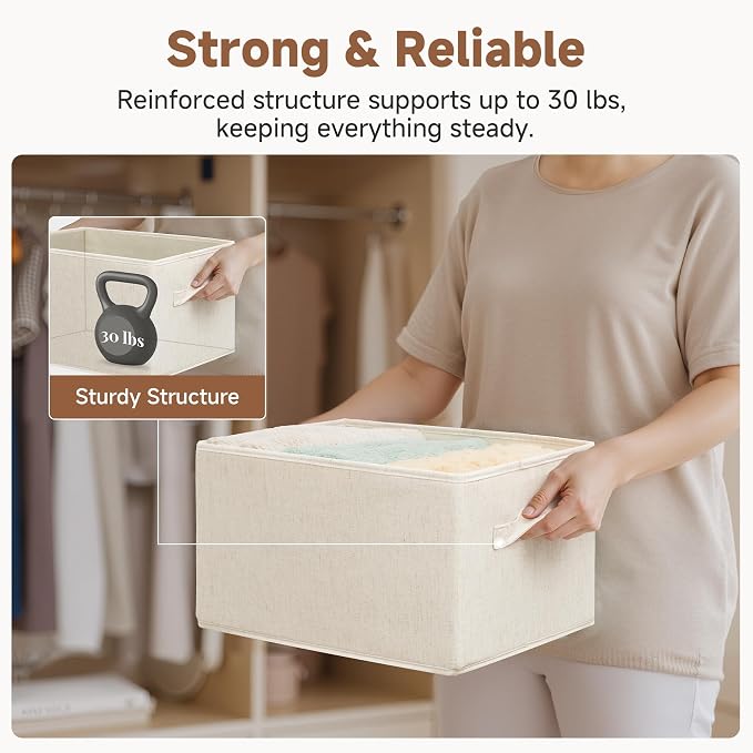StorageWorks Storage Baskets for Shelves, Fabric Storage Bins, Closet Organization and Storage Basket, Organizer Bins for Clothes, Beige (NaturWeave Fabric), 3-Pack, Large - Image 7