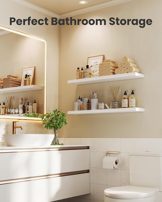 AMADA HOMEFURNISHING 23.6" L Floating Shelves, Wall Shelves Set of 3 for Bathroom/Living Room/Bedroom/Kitchen, White Floating Shelves for Wall Decor with Invisible Brackets - AMFS44W - Image 6