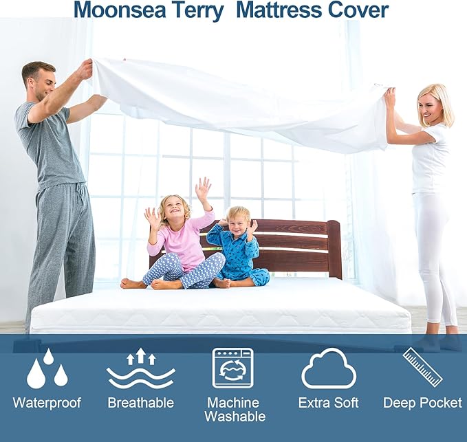 Queen Mattress Protector Waterproof, Breathable Soft Terry Mattress Cover with TPU Layer Fitted 18'' Deep Pocket, All Around Elastic Style Noiseless