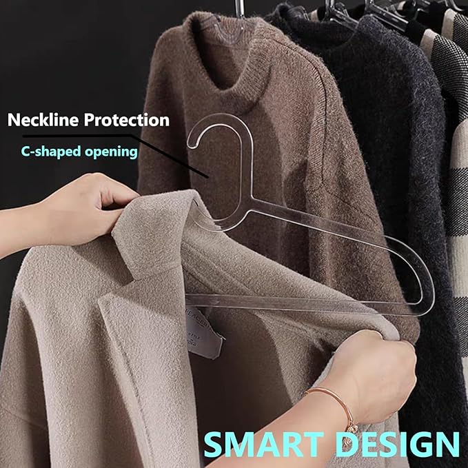Clothes Hangers 30 Pack, 16" Heavy Duty Coat Hanger, Clear Acrylic Hangar, Non-slip Short Neck Hanger for Closet, Space Saving Slim Thin Perchas for Adult Suit, T-shirt, Jacket, Dress, Blouse Clothing - Image 2