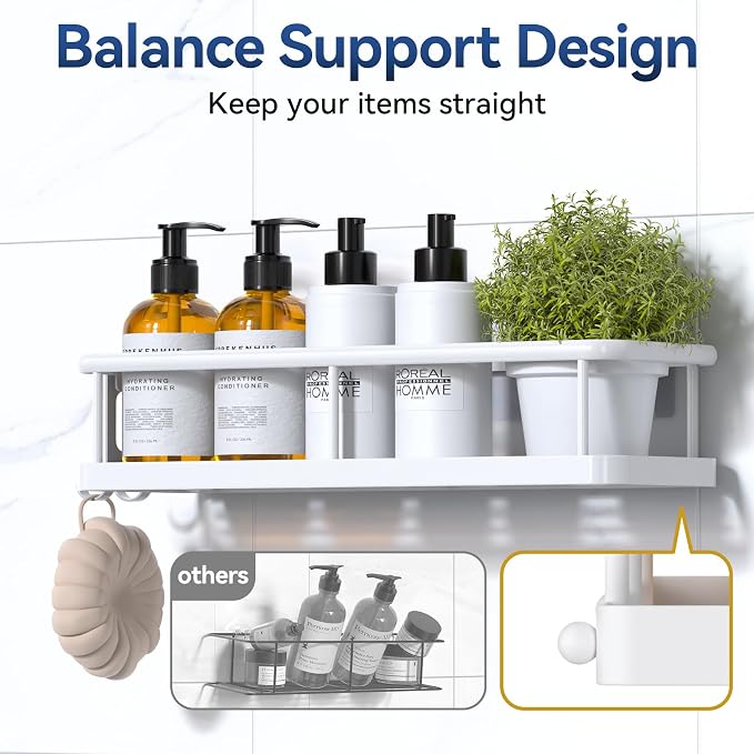 YASONIC Shower Caddy Adhesive, No Drill Bathroom Shower Organizers, with Removable Hooks and Soap Holder, Rust Proof Shower Shelves, Wall-Mounted Shower Holder, White, 3 Pack, YS-K-419E - Image 6