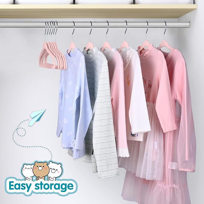 BAGAIL 50 Pack Kids Velvet Hangers 11 Inches Children's Clothes Hangers Non-Slip Baby Hangers for Infant/Toddler (Blush Pink) - Image 6