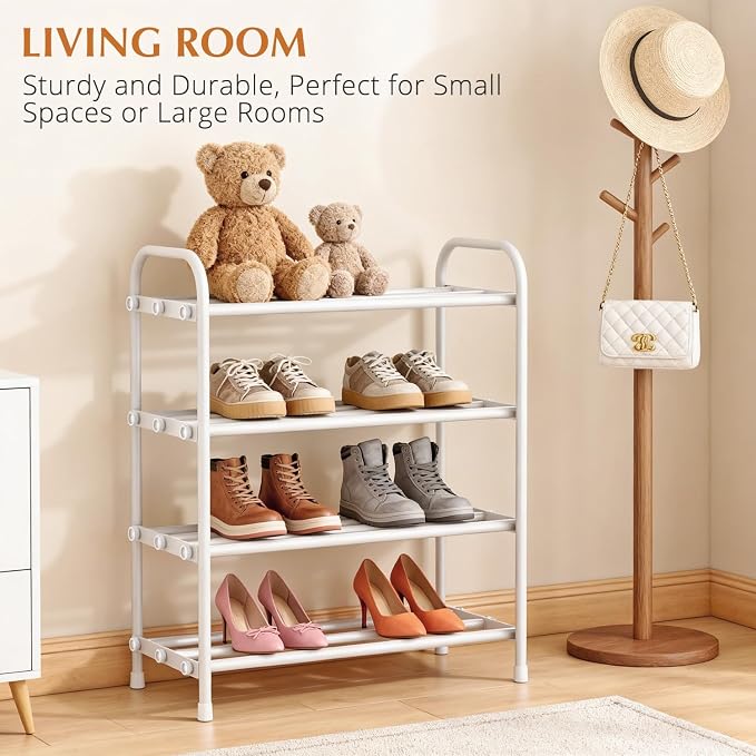INSMART 4-Tier Expandable Shoe Rack, Stackable and Adjustable Shoes Organizer Storage Shelf, Sturdy and Durable Metal Structure Free Standing Shoe Rack for Closet Entryway Doorway, White - Image 7
