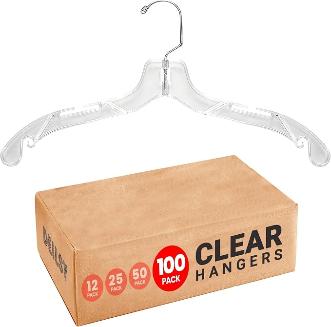 DEILSY™ Clear Plastic Hangers 100 Pack - Durable Clothes Hanger for Wardrobe Organization, Essential Plastic Hanger for Garments, Versatile Coat Hangers for Home and Retail Use by Deilsy