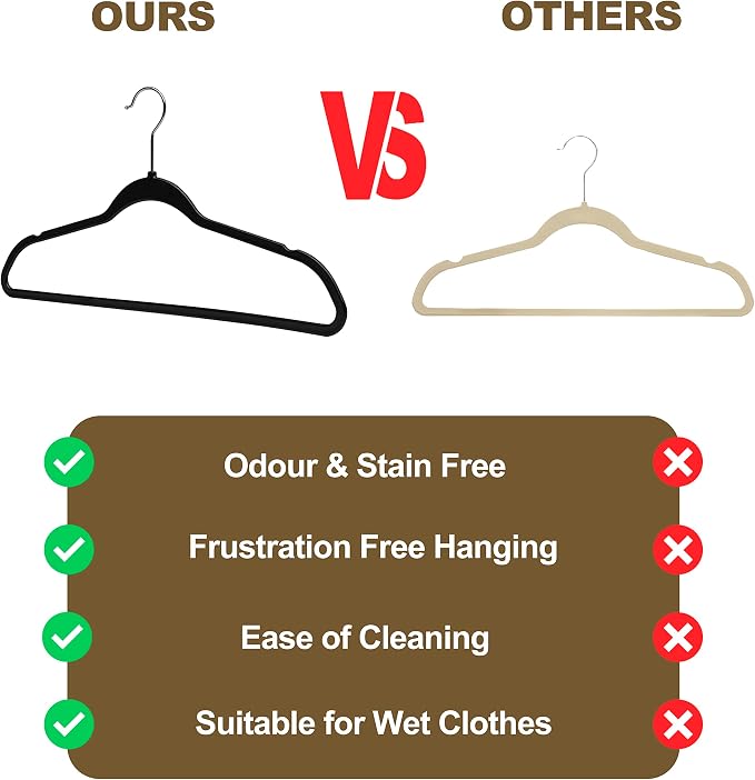 Quality Hangers 50 Pack Plastic Hangers for Clothes - Slim Non-Velvet Hangers with 360° Swivel Chrome Hook & Non Slip Notches - Ideal for Dresses Coats Shirts Jackets & More - Black - Image 4