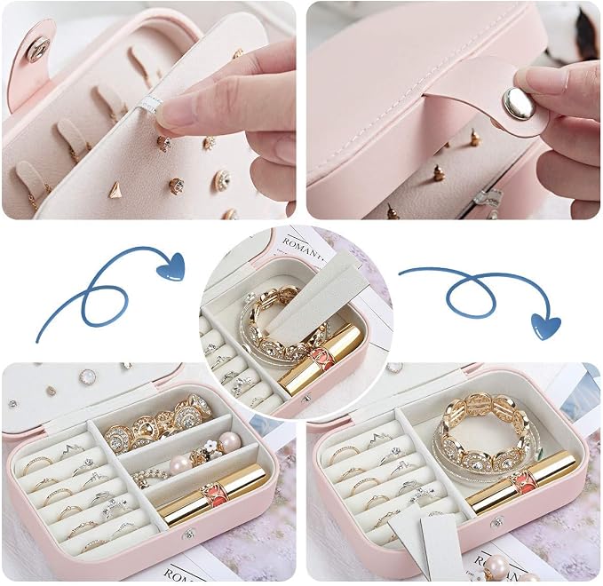 CASEGRACE Jewelry Box For Women Travel Jewelry Organizer Double Layer for Necklace Earring Rings Jewelry Holder Case - Image 4