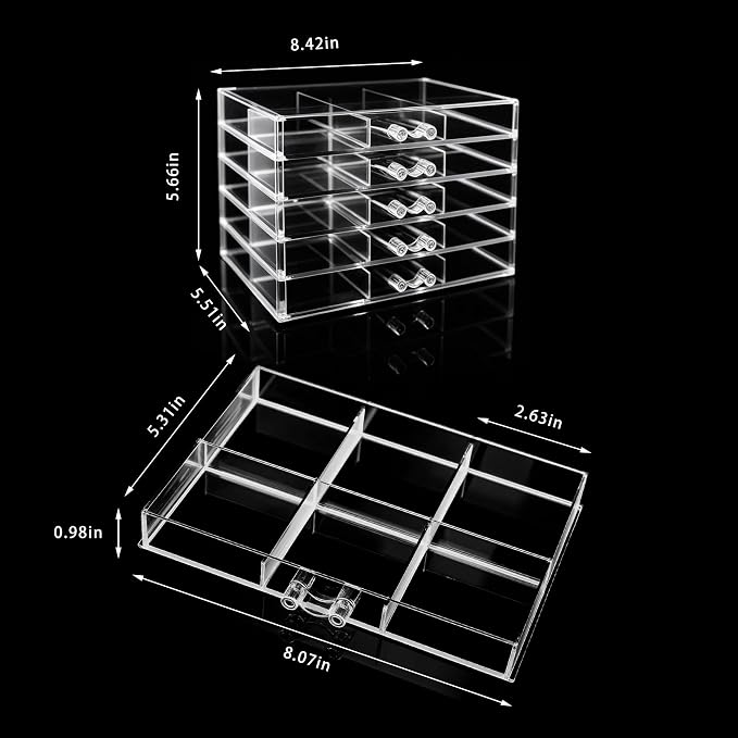 Clear Acrylic Jewelry Storage Box, Earring Jewelry Organizer with 5 Drawers, 5-Layer Jewelry Box for Women, Earrings Display Holder for Ring Bracelet Necklace, 30 Grids Compartment Storage Box - Image 2