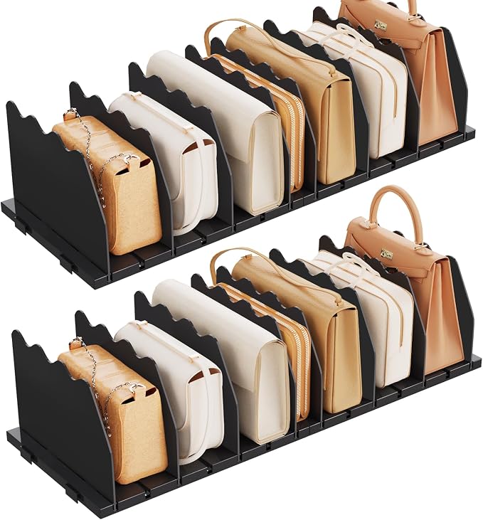 SPACEKEEPER Shelf Divider for Closet, 2 Pack Adjustable Purse Organizers Handbag Separators Storage Organizer Bookshelf Separator Dividers in Bedroom Office Kitchen Bathroom, Black by SPACEKEEPER