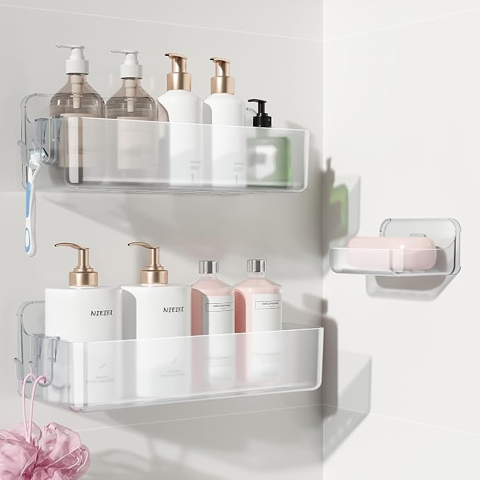 Nieifi Adhesive Wall Shelf, Shower Shelves, Shower Organizer for Bathroom Organization (A-Clear, 3 pieces) by Nieifi