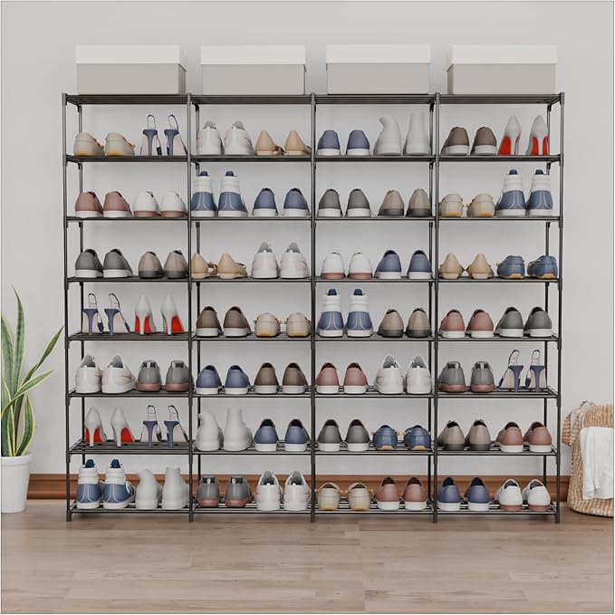 SMILHELTD Large Shoe Rack 8 Tier 64 Pairs for Entryway, Heavy Duty Storage Shelves Unit with Customizable Height for Boots, Space Saving Organizer for Hallway Garage (66.1" W x 49.2" H) by SMILHELTD