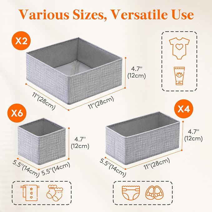Lifewit Nursery Drawer Organizer for Clothes 12 Pack, Certified Child-safe Dresser Drawer Divider Storage Bins, Foldable Clothing Storage Basket for Baby Clothes/Underwear/Sock/Diaper in Closet - Image 4