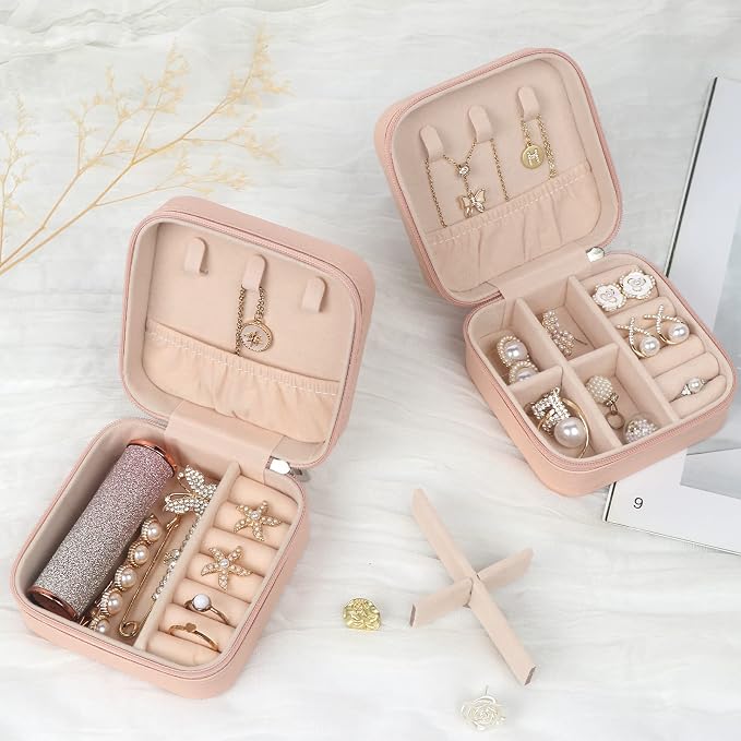 MFXIP Travel Jewelry Case Small Jewelry Box Jewelry Organizer Storage Case Portable PU Leather Mini Jewelry Travel Case for Girls Womens Earring, Necklace, Rings,Bracelets - Image 4