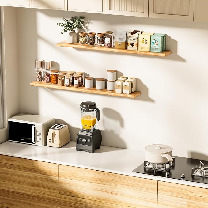 Floating Shelves for Wall Rustic Farmhouse 55 Inch Floating Shelf Bathroom Wooden Shelves for Wall Mounted Live Edge Pine Shelf with Unique Natural Grain for Living Room Bedroom Kitchen (Natural) - Image 5