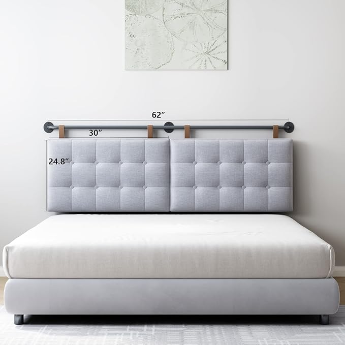 BSHOMGI Headboard Queen Size Headboards for Adjustable Bed Tufted Upholstered Head Board Only Gray Headboards, Fabric Line Headboard in Modern Button Design Bedroom(Gray, Queen)