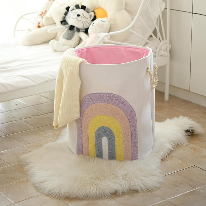 INough Pink Baby Hamper, XL Canvas 58L Laundry Basket with Drawstring Closure, Boho Rainbow Decor - Image 7