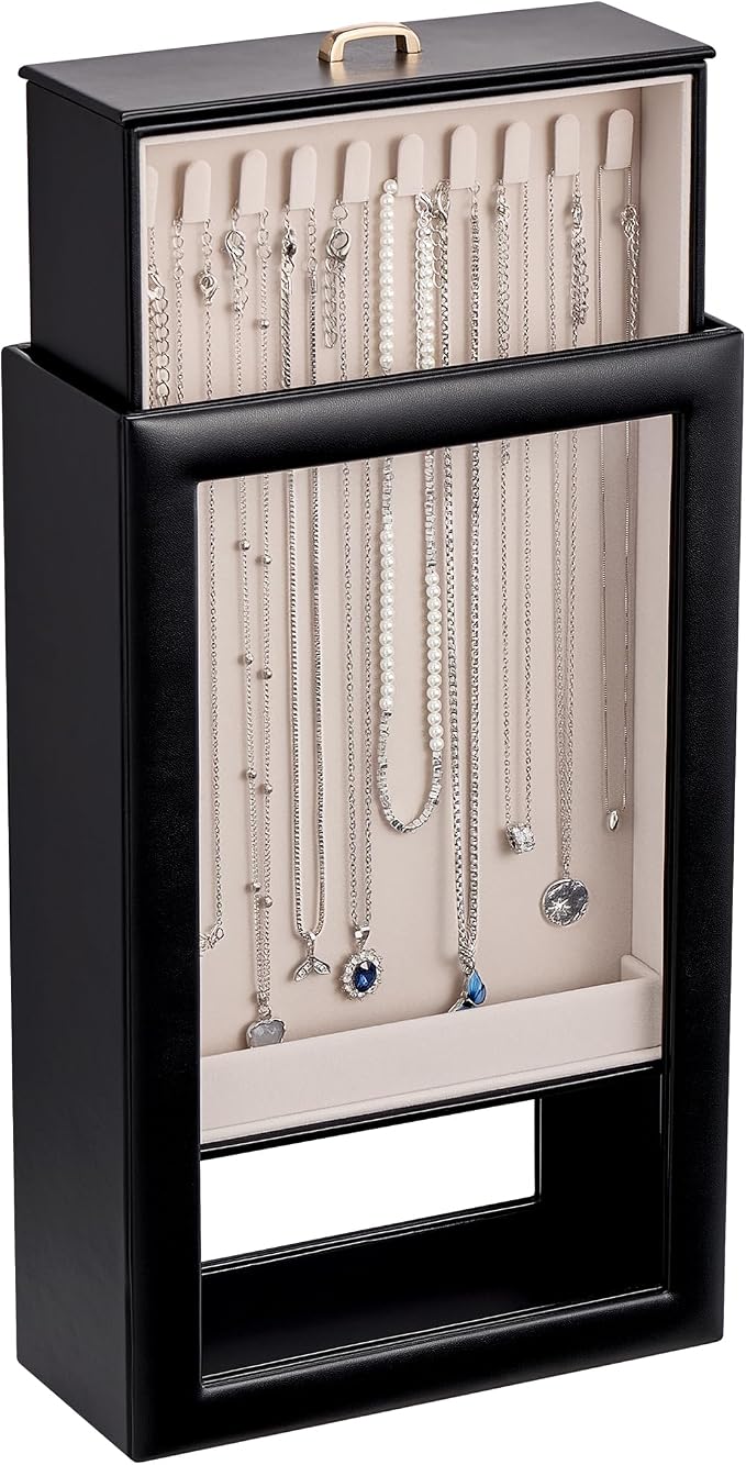Lolalet Upgraded Double-Sided Hanging Necklace Organizer Box, Jewelry Display Case with Double-Sided Clear Window for Necklaces Bracelets, Tangle-Free Necklace Storage Box, Mothers Day Gift by Lolalet