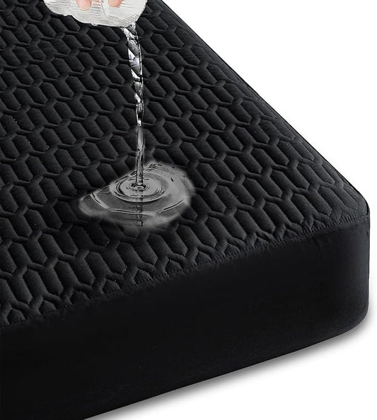 Waterproof Mattress Protector Queen Size, Mattress Pad Cover with Deep Pocket Fitted Up to 6"-18" Depth, Noiseless Soft Breathable Bed Mattress Cover Washable, Black