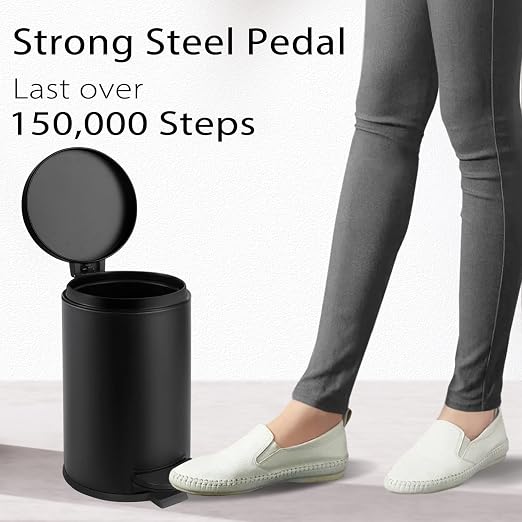 TIPGO 1.2 Gallon Small Black Trash Can, 4.5 Liters Bathroom Garbage Can with lid, Mini Step Trash Bin, Stainless Steel Wastebasket for Bathroom, Bedroom, Office (Matte Black) - Image 5