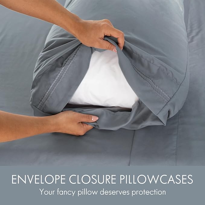 ClevaHome Full Size Sheet Set - 6 Piece Soft Breathable Luxury Bed Sheet Set - Shrinkage & Fade Resistant Embroidered Bedding Sheet with Deep Pocket, 2 Extra Pillowcases (Full, Quarry)