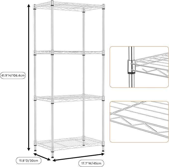 M MZG 4 Tiers Shelf Metal Storage Shelves Wire Rack Closet Organizers with Wheel for Garage Kitchen Bathroom Laundry Chrome 11.8" D x 17.7" W x 41.9" H - Image 3