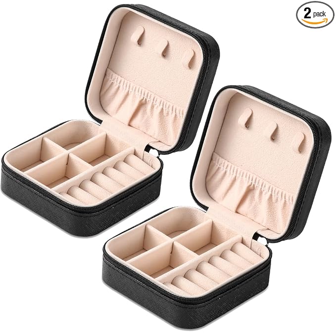 Neveika 2pcs Portable Travel Mini Jewelry Box Leather Jewellery Ring Organizer Case Storage Gift Box Girls Women (black). by NEVEIKA