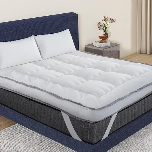 QUEEN ROSE Mattress Topper Queen, Extra Thick Pillow-Top Mattress Pad Bed Covers, Plush Soft Support, 3D Snow Down Alternative, Cooling Cloud-Like Sleep, Back Pain Relief