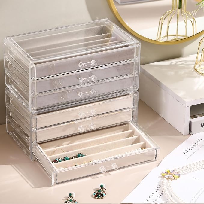 CLUQMEIK Necklace Organizer Box, Tray with Clear Lid, Dustproof Velvet Necklaces Holder Storage Display Case, Necklace Tray Drawer Insert for Pendant Suitable for Women and Girls (Grey) - Image 7
