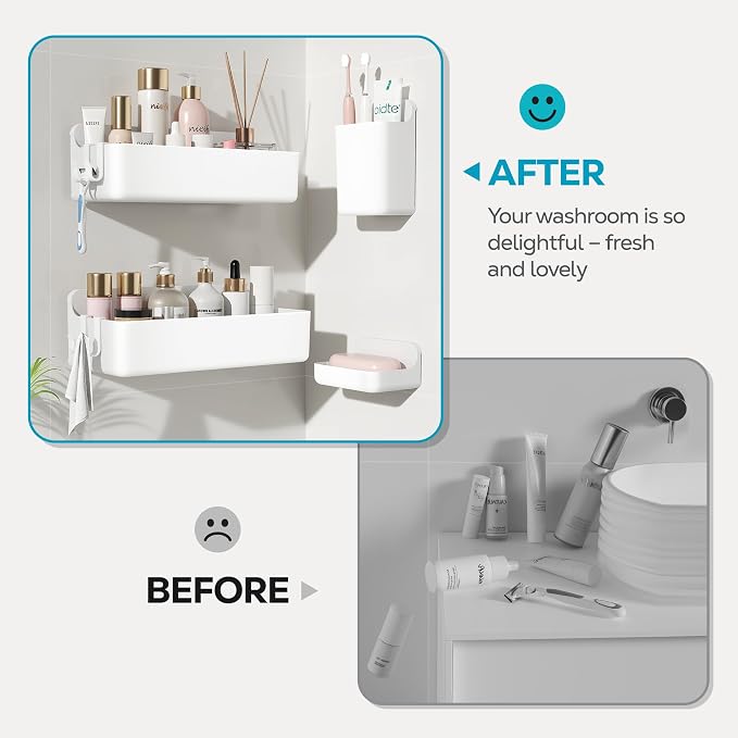Nieifi Adhesive Wall Shelf, Shower Shelves, Shower Organizer for Bathroom Organization (White, 4 pieces) - Image 7