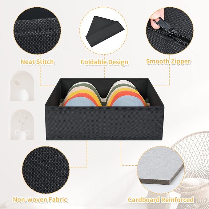 DIMJ Clothes Drawer Organizer, 12 Packs, Foldable Underwear Organizer for Baby Clothes, Tie, Bra, Sock (Black) - Image 3
