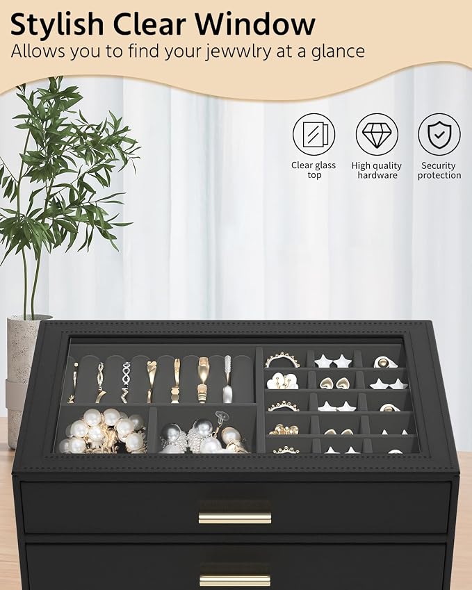 AKOZLIN Jewelry Box with Clear Lid Functional Leather Jewelry Storage Organizer Case 2 Drawers for Women Girls Necklace Ring Bracelet Earring - Image 8