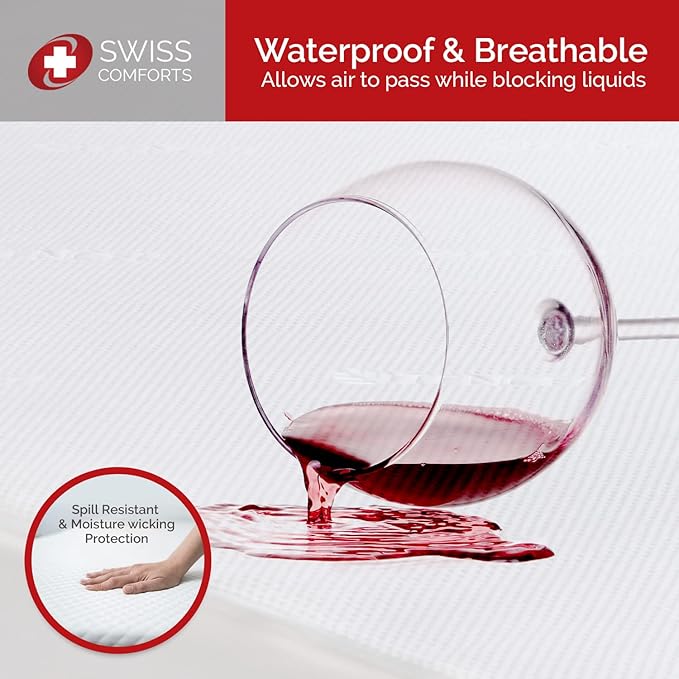 Swiss Comforts 100% Waterproof Mattress Protector Queen Size - Tencel Mattress Cover | Naturally Cooling, Breathable & Noiseless | Soft Fitted Bed Sheet (Tencel, Queen 60"x80")