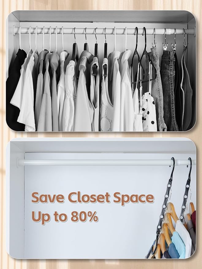 HOUSE DAY Black Magic Space Saving Hangers 10 Pack, Premium Smart Hanger Hooks, Sturdy Cascading Hangers with 5 Holes for Heavy Clothes, Closet Organizers and Storage, College Dorm Room Essentials - Image 3