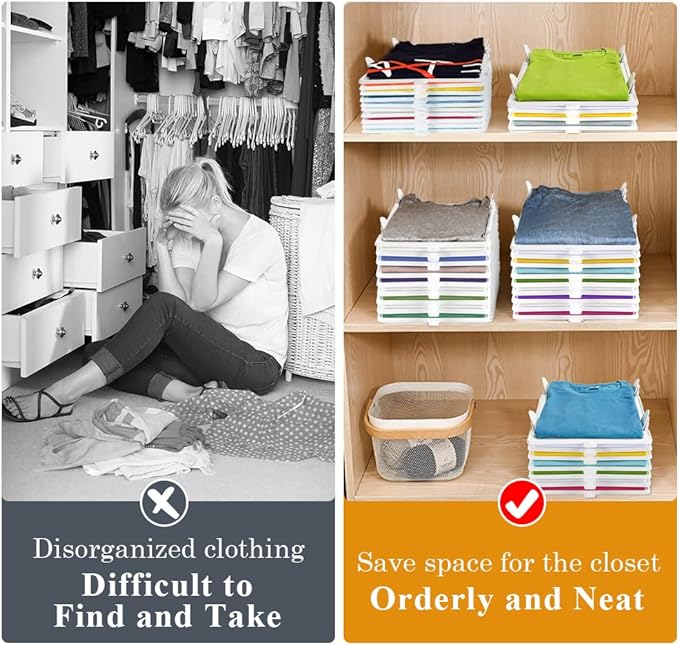 Accenter Tshirt Organizer for Clothes Storage, Stackable Closet Organizer with Easy Access, Shirt Folder Board, Sturdy and Durable, Clothes Folder 10-Pack - Image 3