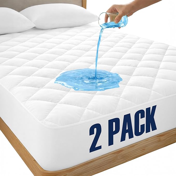 LUX Décor California King Mattress Pad - 2 Pack - Quilted Elastic Fitted Mattress Cover Protector Upto 16 Inches Deep Pocket - Soft Breathable Noiseless Mattress Topper (72 X 84)