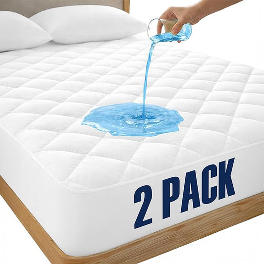 LUX Décor California King Mattress Pad - 2 Pack - Quilted Elastic Fitted Mattress Cover Protector Upto 16 Inches Deep Pocket - Soft Breathable Noiseless Mattress Topper (72 X 84)