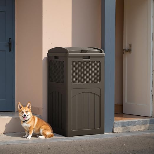 Flamaker 30 Gallon Trash Can, Resin Outdoor Garbage Can with Lid, Waterproof Hideaway Patio Waste Bins for Outside Use (2 Pack, Deep Brown) - Image 6