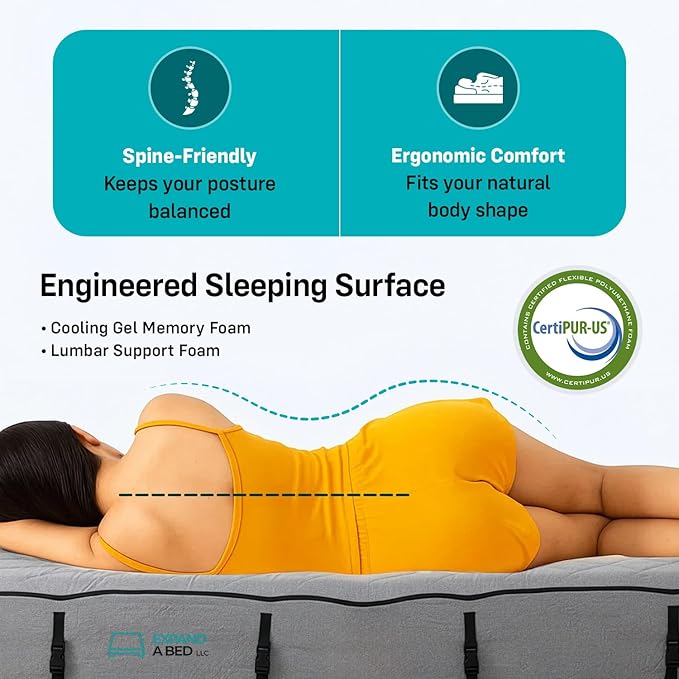 3 Inch Twin XL Mattress Topper by Expand a Bed - Lumbar Support for Back Comfort & Better Sleep - Expands 8 Inches in Width, Breathable, Medium-Firm Cooling Gel Memory Foam Topper with Washable Cover