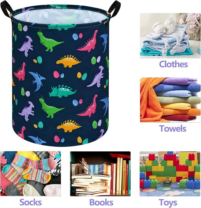 Collapsible Kids Laundry Basket Clothes Hamper, Foldable Storage Organizer Bin, Toy Clothes Storage with Handles for Boys Girls Bedroom, Room Decor Dinosaur - Image 6